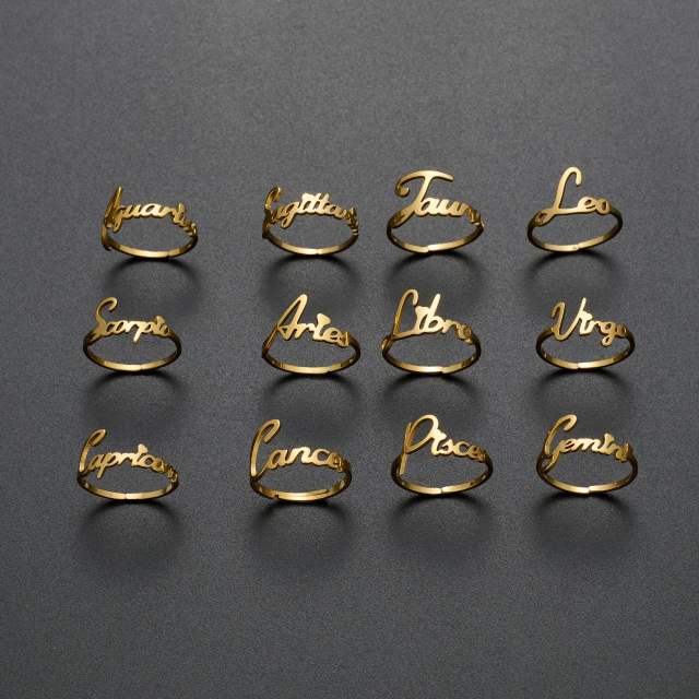 Concise zodiac stainless steel finger rings