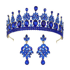 Baroque colorful rhinestone statement crown earrings set