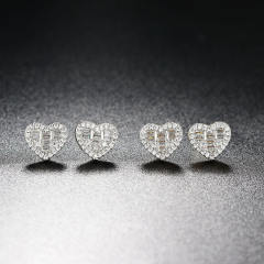 Concise diamond heart dainty copper necklace ear studs set