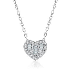 Concise diamond heart dainty copper necklace ear studs set