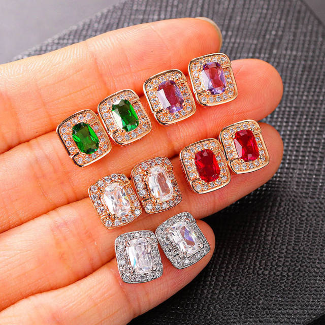 Delicate colorful cubic zircon tennis chain bracelet gold plated copper diamond necklace set