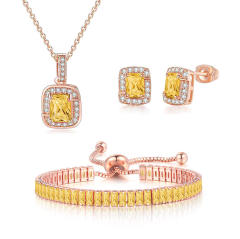 Delicate colorful cubic zircon tennis chain bracelet gold plated copper diamond necklace set