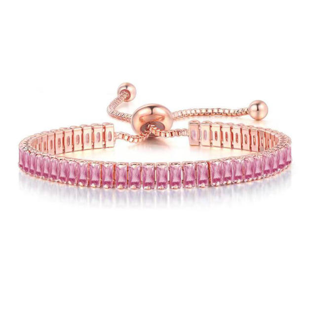 Delicate colorful cubic zircon tennis chain bracelet gold plated copper diamond necklace set