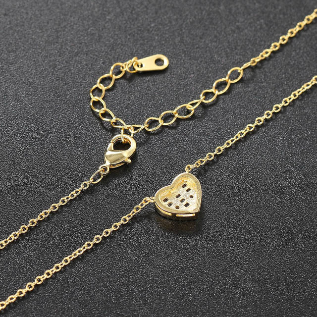 Concise diamond heart dainty copper necklace ear studs set