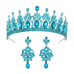 Baroque colorful rhinestone statement crown earrings set