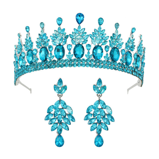 Baroque colorful rhinestone statement crown earrings set