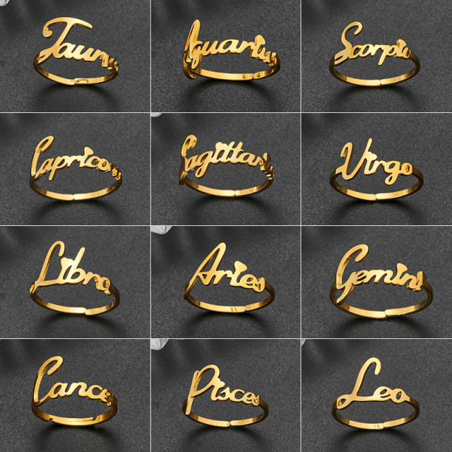 Concise zodiac stainless steel finger rings