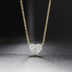 Concise diamond heart dainty copper necklace ear studs set
