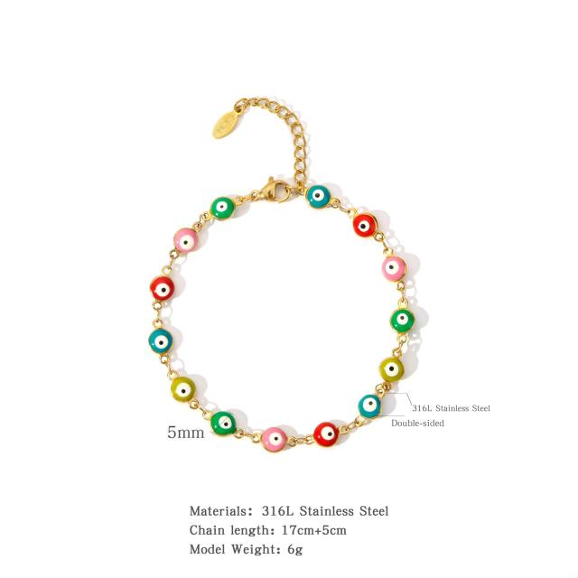 Boho colorful evil eye bead stainless steel card bracelet