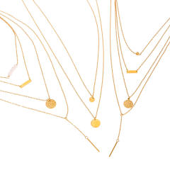 Dainty multi layer coin bar pendant stainless steel necklace