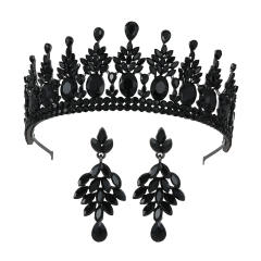 Baroque colorful rhinestone statement crown earrings set