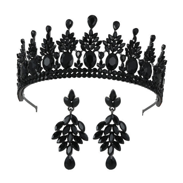 Baroque colorful rhinestone statement crown earrings set