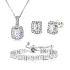Delicate colorful cubic zircon tennis chain bracelet gold plated copper diamond necklace set