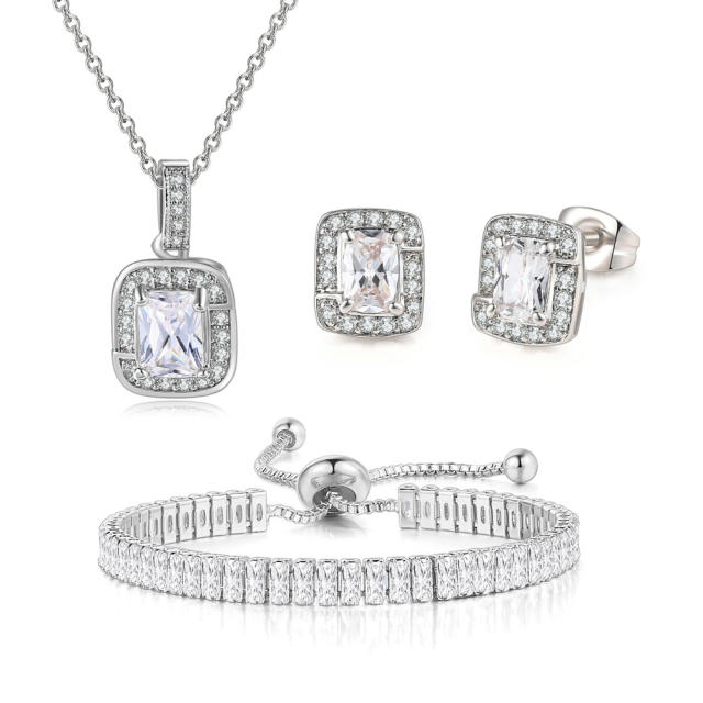Delicate colorful cubic zircon tennis chain bracelet gold plated copper diamond necklace set