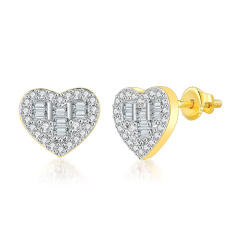 Concise diamond heart dainty copper necklace ear studs set
