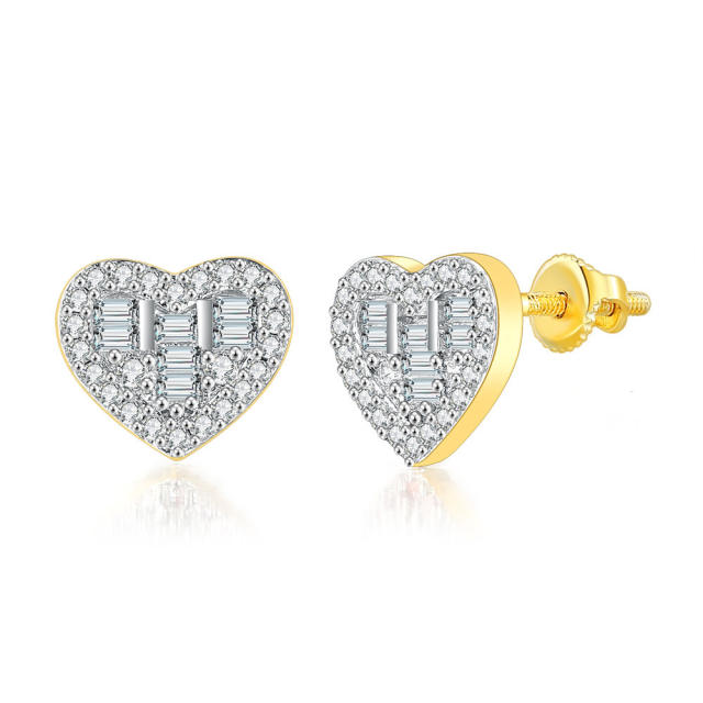 Concise diamond heart dainty copper necklace ear studs set