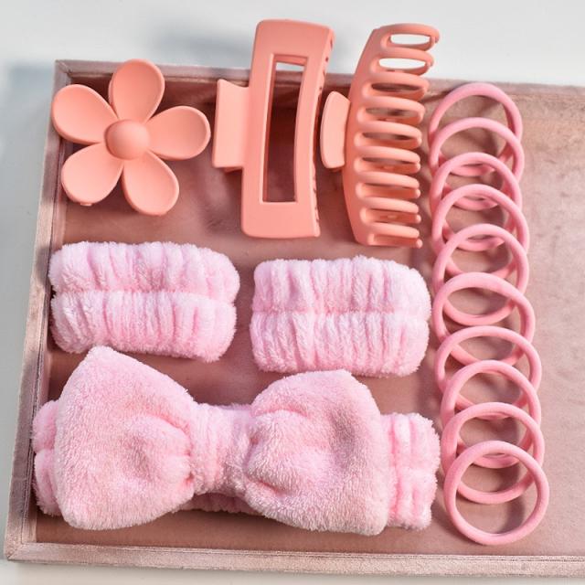 16pcs set plain color makeup headband hair claw clips hair ties set