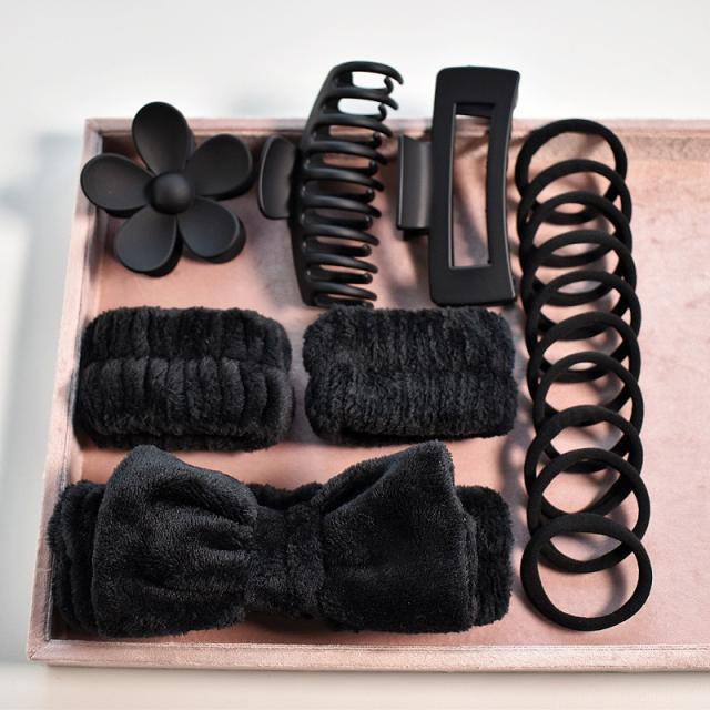 16pcs set plain color makeup headband hair claw clips hair ties set