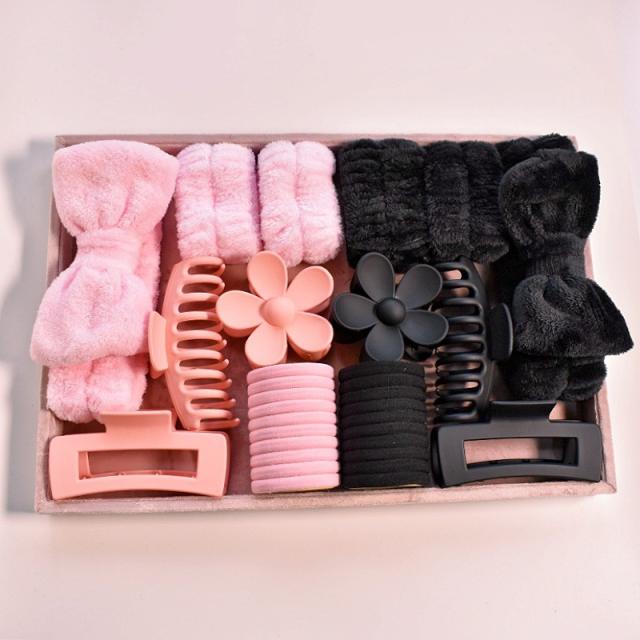 16pcs set plain color makeup headband hair claw clips hair ties set