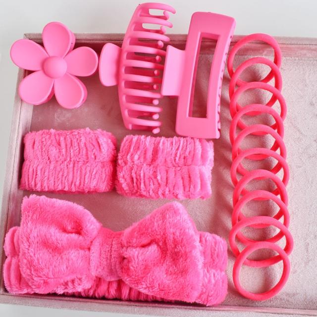 16pcs set plain color makeup headband hair claw clips hair ties set