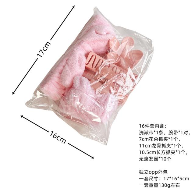 16pcs set plain color makeup headband hair claw clips hair ties set
