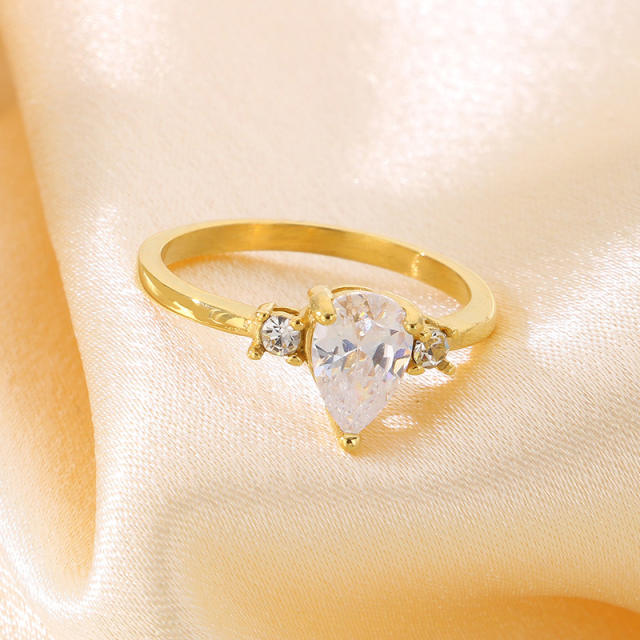 Concise easy match pear shape diamond stainless steel rings