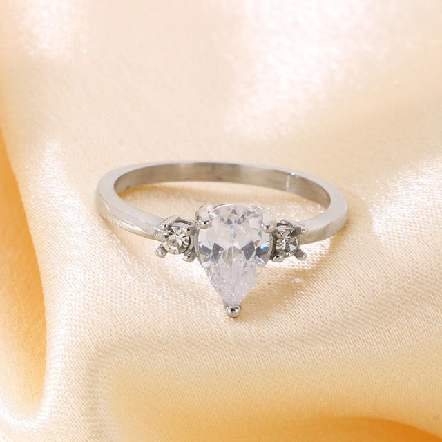 Concise easy match pear shape diamond stainless steel rings