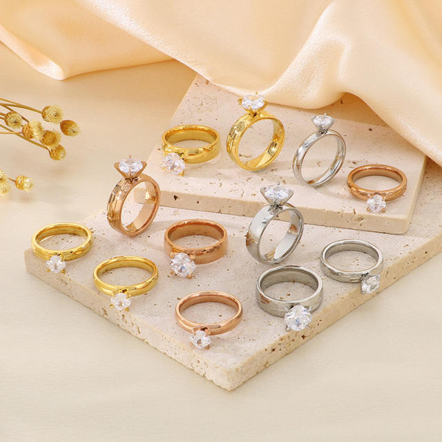 18KG concise stainless steel diamond rings wedding rings