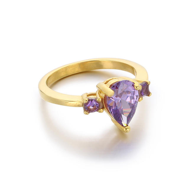 Concise easy match pear shape diamond stainless steel rings
