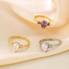 Concise easy match pear shape diamond stainless steel rings