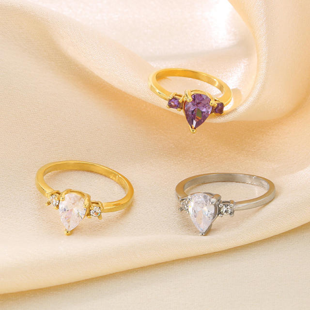 Concise easy match pear shape diamond stainless steel rings