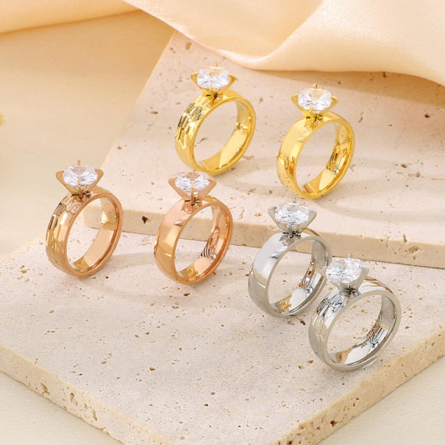 18KG concise stainless steel diamond rings wedding rings