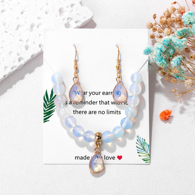 Easy match colorful natural stone bead drop earrings necklace set
