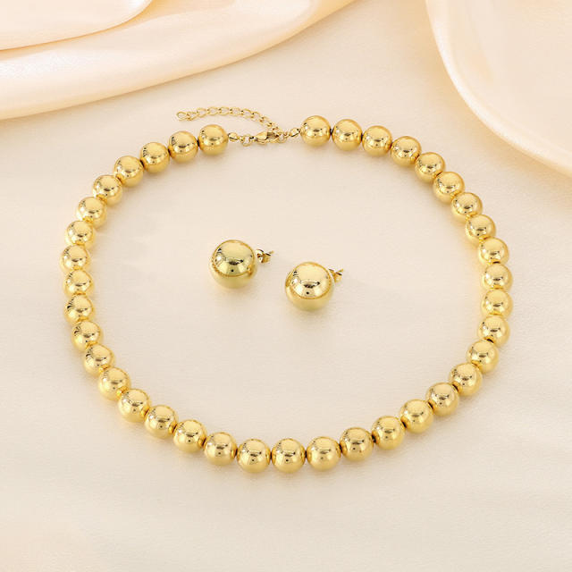 12MM hollow out ball bead stainless steel choker necklace set