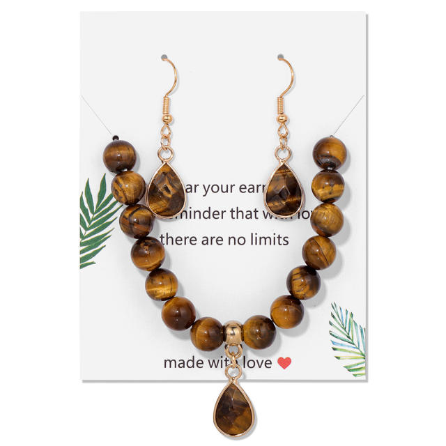 Easy match colorful natural stone bead drop earrings necklace set