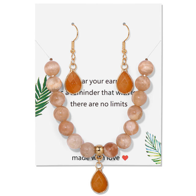Easy match colorful natural stone bead drop earrings necklace set