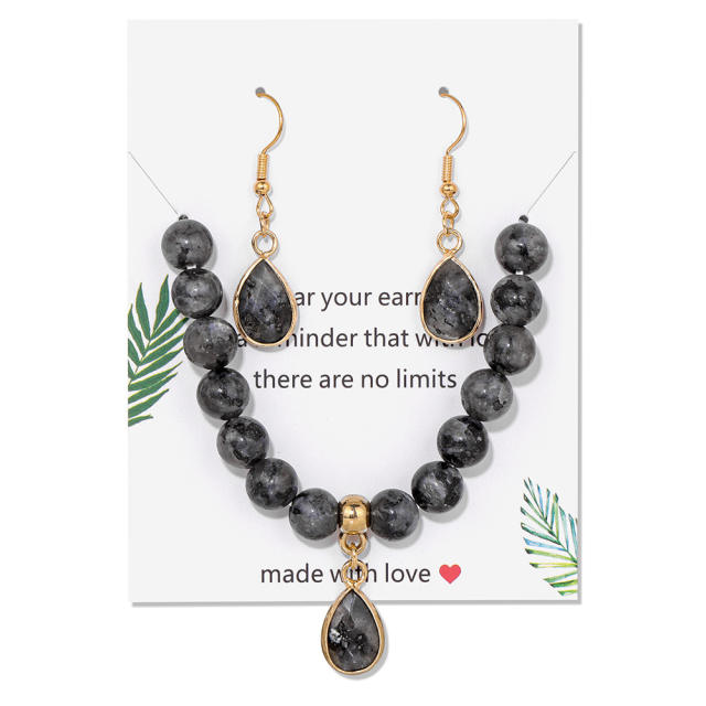 Easy match colorful natural stone bead drop earrings necklace set