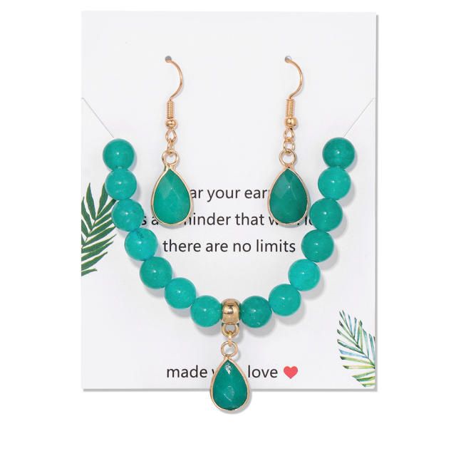 Easy match colorful natural stone bead drop earrings necklace set
