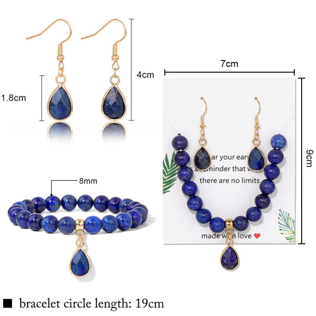 Easy match colorful natural stone bead drop earrings necklace set