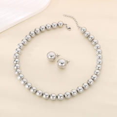 12MM hollow out ball bead stainless steel choker necklace set