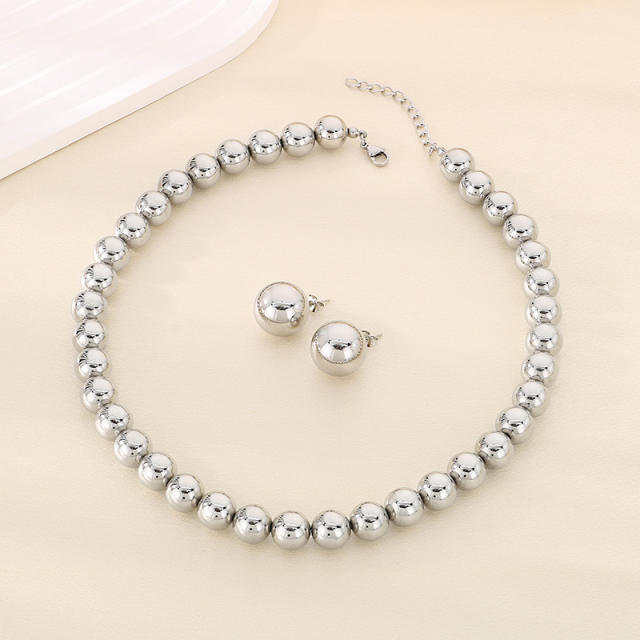 12MM hollow out ball bead stainless steel choker necklace set