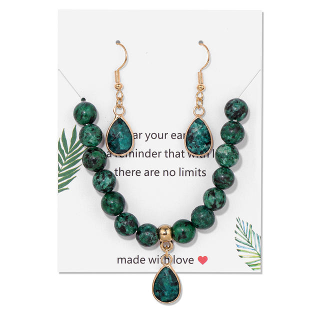 Easy match colorful natural stone bead drop earrings necklace set
