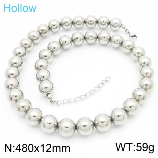 12MM hollow out ball bead stainless steel choker necklace set