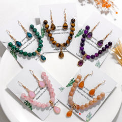 Easy match colorful natural stone bead drop earrings necklace set