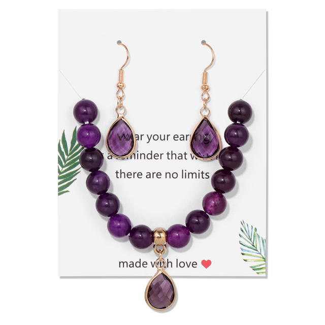 Easy match colorful natural stone bead drop earrings necklace set