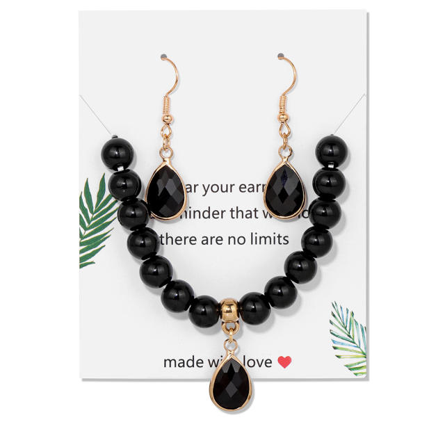 Easy match colorful natural stone bead drop earrings necklace set