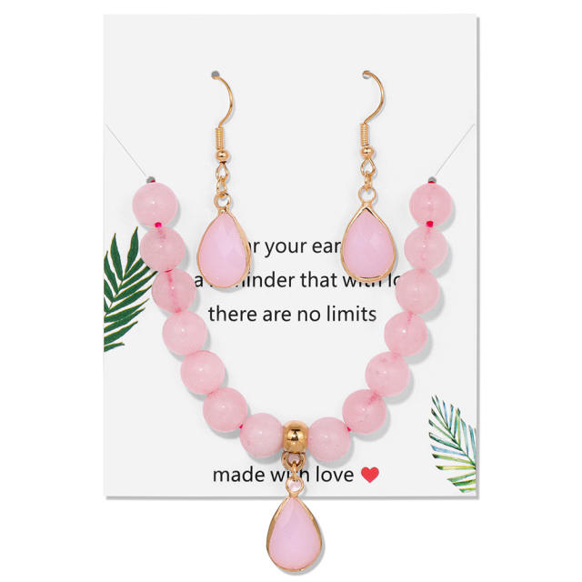 Easy match colorful natural stone bead drop earrings necklace set