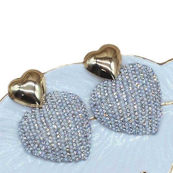 Delicate colorful pearl bead glass crystal heart dangle earrings