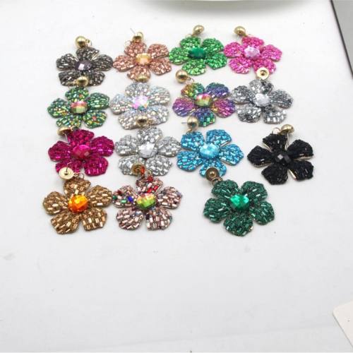 Delicate glass crystal colorful petal flower dangle earrings