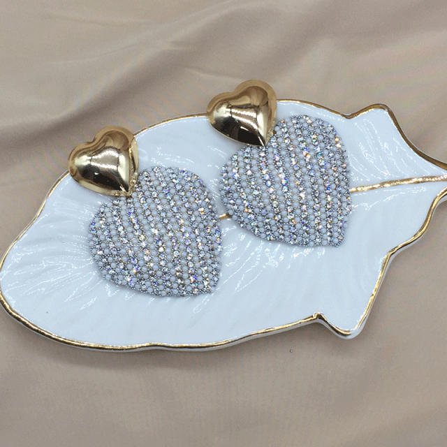 Delicate colorful pearl bead glass crystal heart dangle earrings